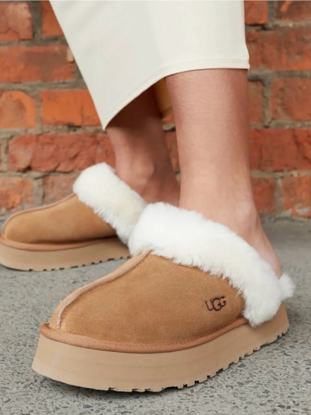 UGG Women's Chestnut Suede Slide Slippers with White Shearling